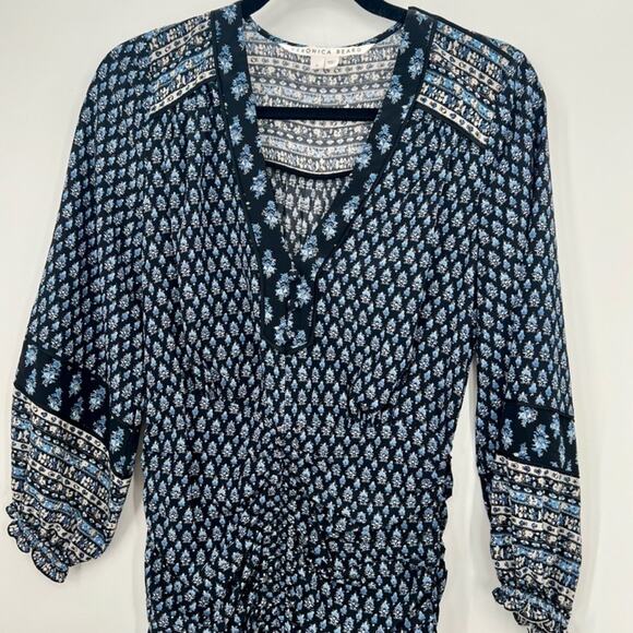 Veronica Beard Zaria Long Sleeve Mini Dress Ruched Floral Silk Bodycon US 0 - Picture 5 of 11